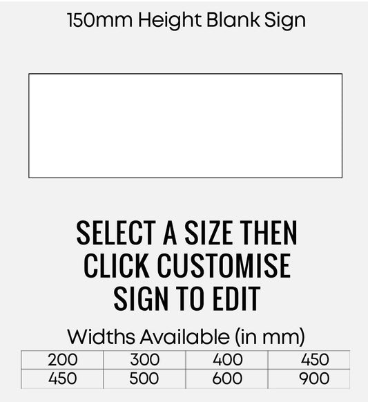 Blank White Sign 150mm Height