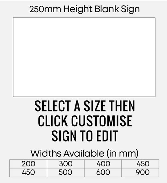 Blank White Sign 250mm Height