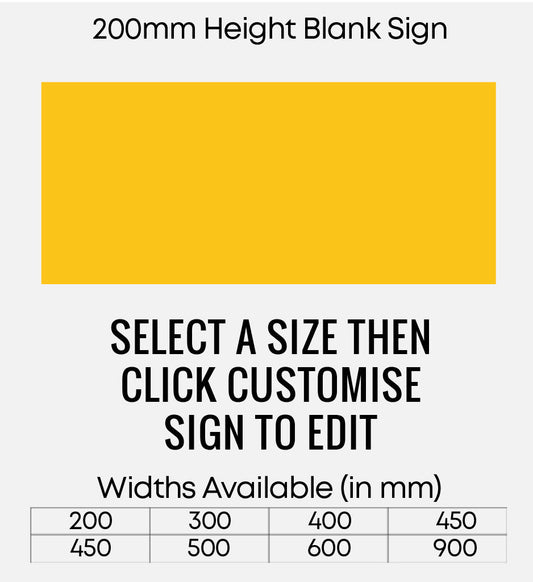 Blank Yellow Sign 200mm Height