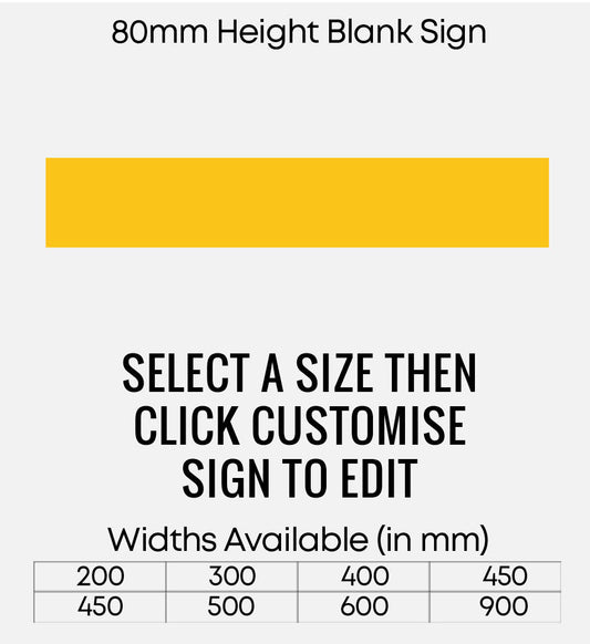 Blank Yellow Sign 80mm Height