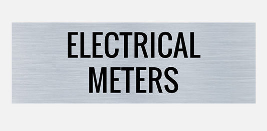 A metal sign with the words 'ELECTRICAL METERS' printed in black.