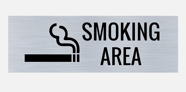 A rectangular aluminium composite panel sign with the text 'SMOKING AREA' and a cigarette symbol.