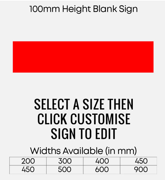 Blank Red Sign 100mm Height