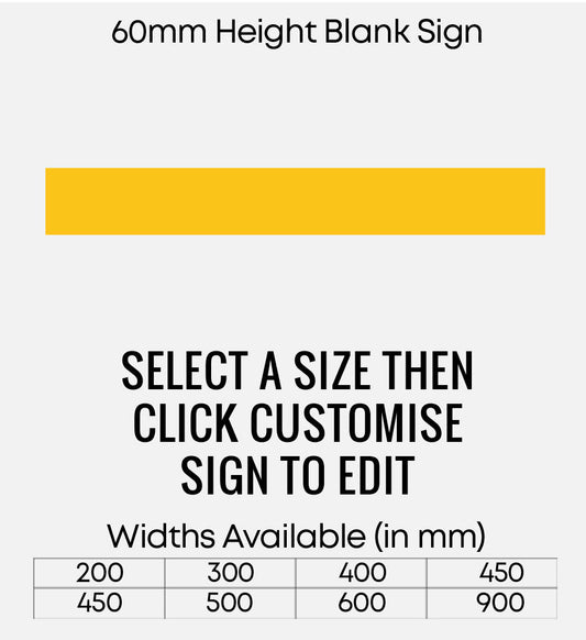 Blank Yellow Sign 60mm Height