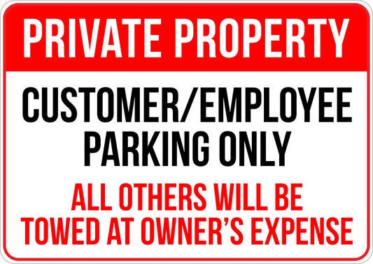 Customer or Employee Parking Only Printed Sign