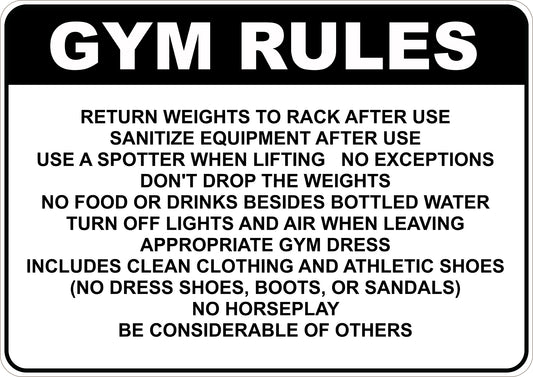 Gym Rules Printed Sign