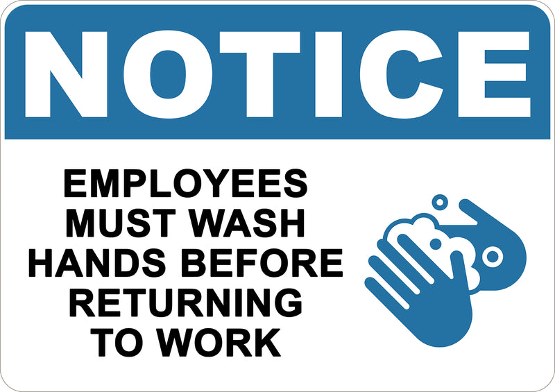 Employees Must Hand Wash Before Returning to Work Printed Sign